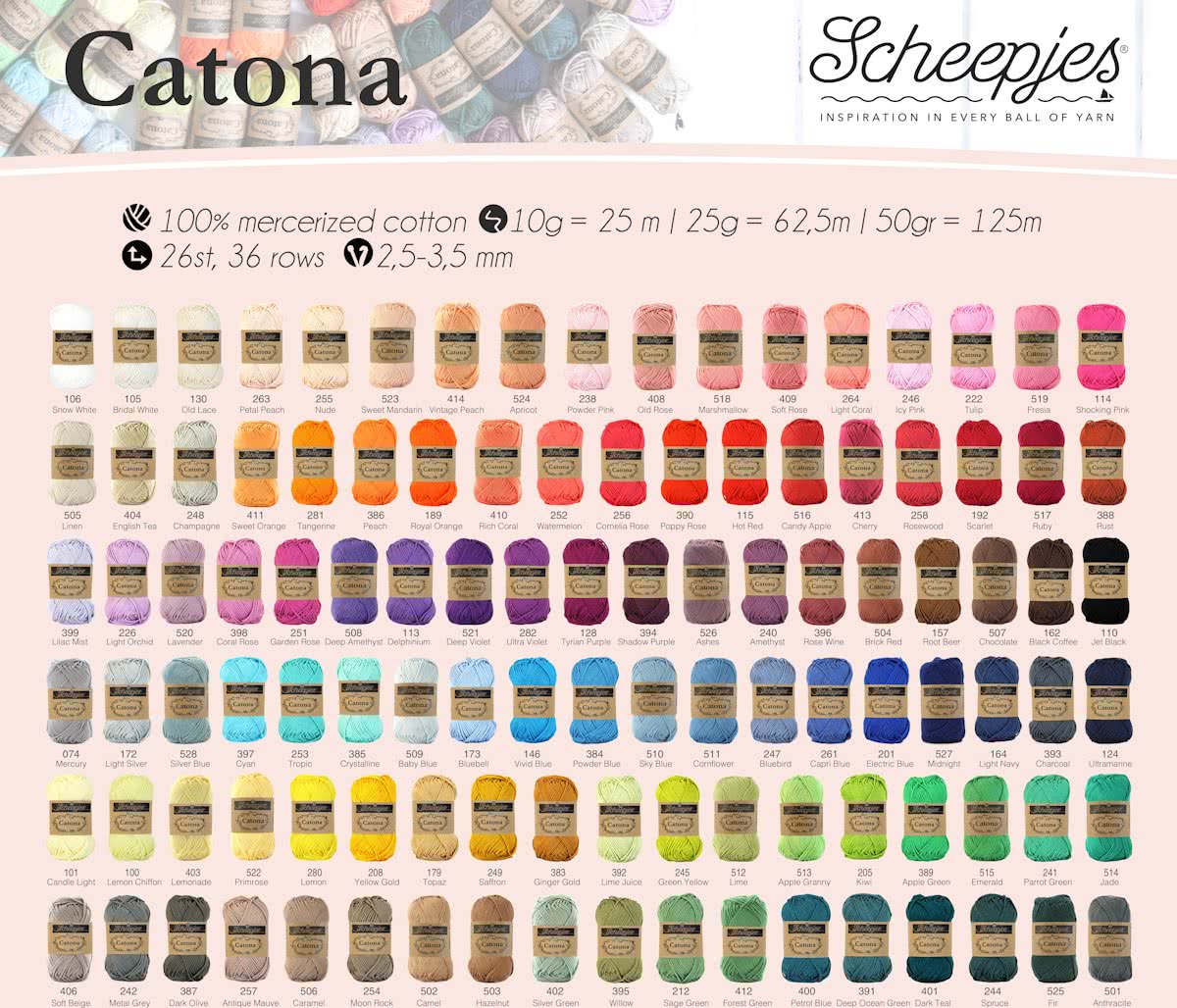 Assortiment 109 kleuren Scheepjeswol Catona 25 gram