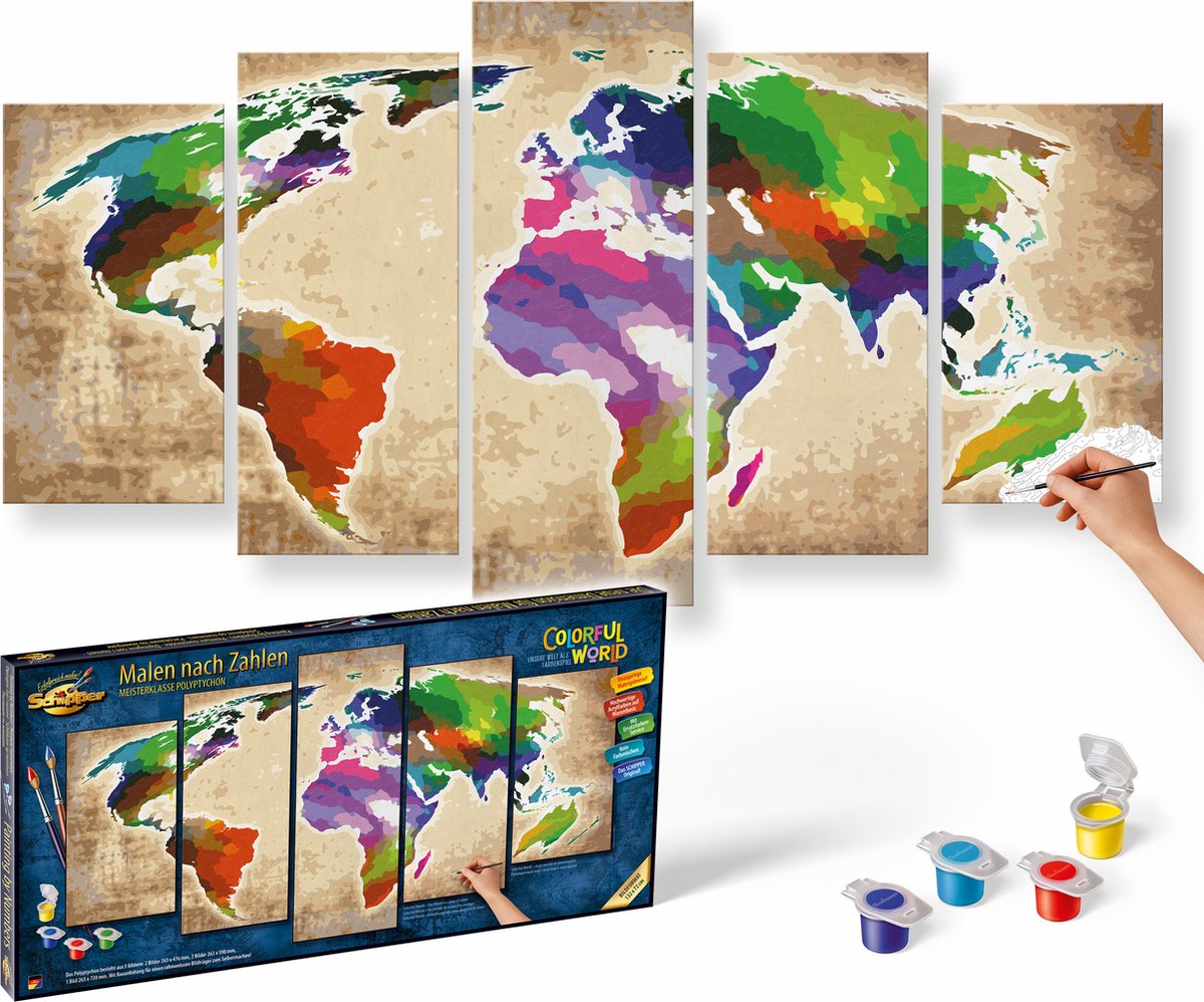 Schipper Schilderen op Nummer - Colorful World - Wereldkaart - Hobbypakket