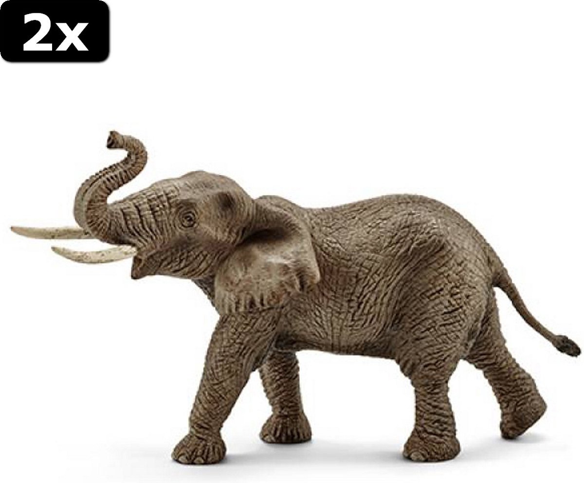 2x Schleich Speelfiguur Afrikaans Olifant Mannetje