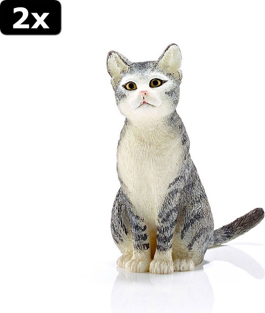 2x Schleich Speelfiguur Kat Zittend