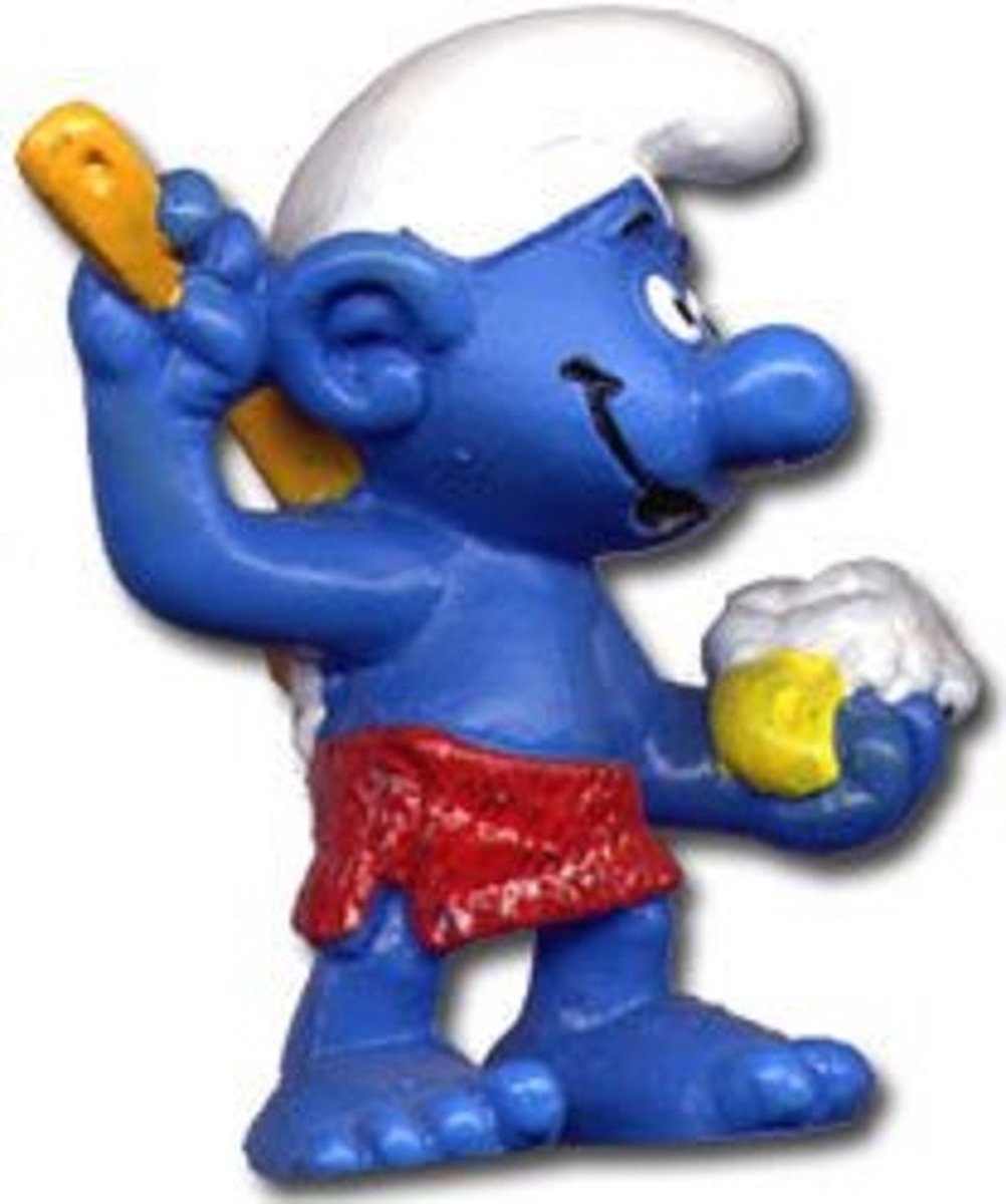 Sauna Smurf - Schleich - Douchend - in zwembroek en met borstel - 5,5 cm speelfiguurtje