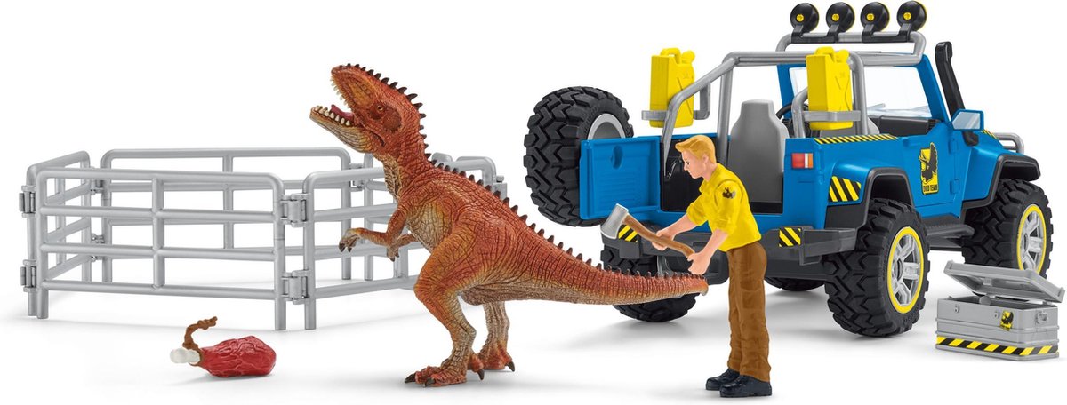 Schleich Dinosaurus - Terreinwagen met Dino-Buitenposten - Speelfigurenset - Kinderspeelgoed voor Jongens en Meisjes - 4 tot 10 jaar