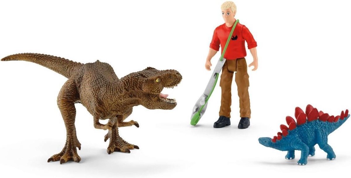 Schleich Dinosaurus -  Tyrannosaurus rex aanval - Speelfigurenset - Kinderspeelgoed voor Jongens en Meisjes - 5 tot 12 jaar - 4 Onderdelen