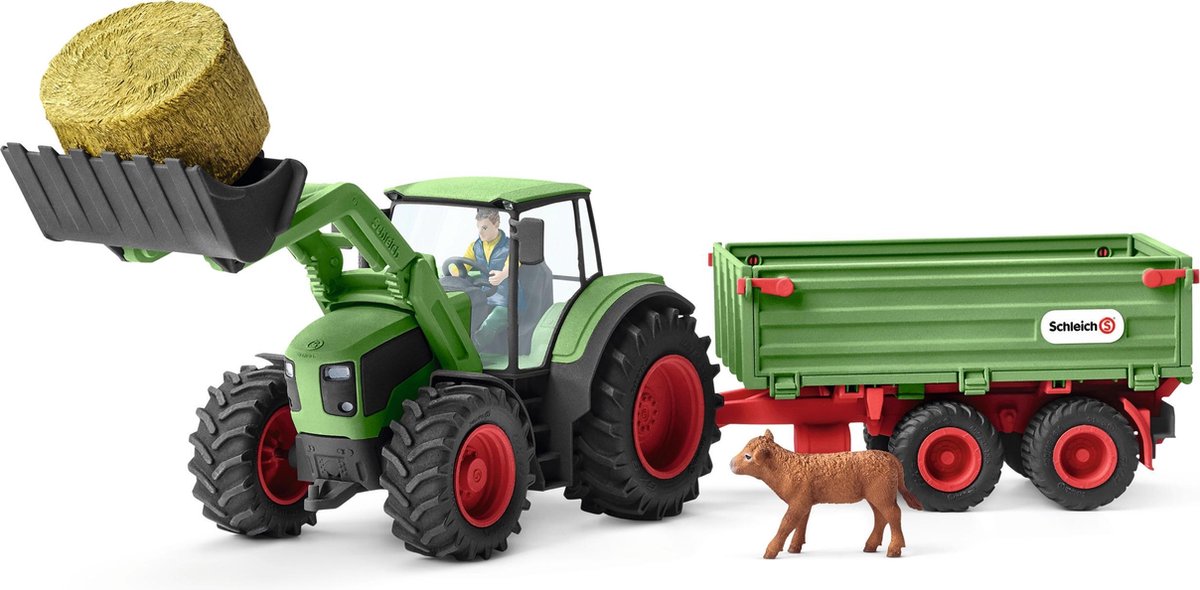 Schleich Farm World - Tractor met Aanhanger - Speelfigurenset - Kinderspeelgoed voor Jongens en Meisjes - 3 tot 8 jaar - 8 Onderdelen