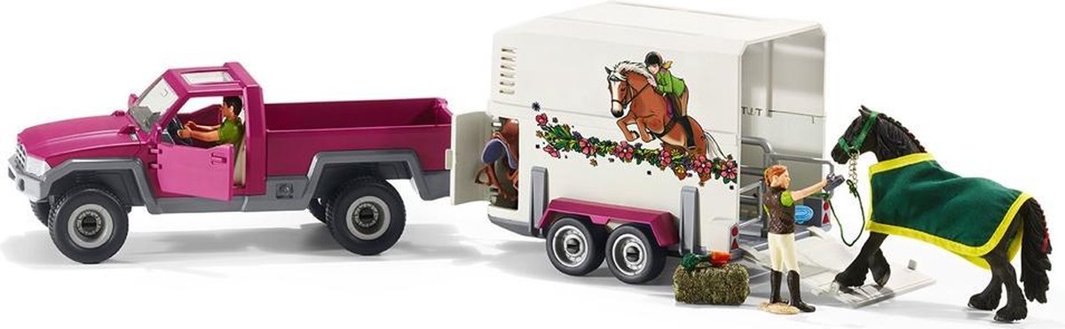 Schleich Pick-Up met Paardentrailer + Paard en 2 Figuren