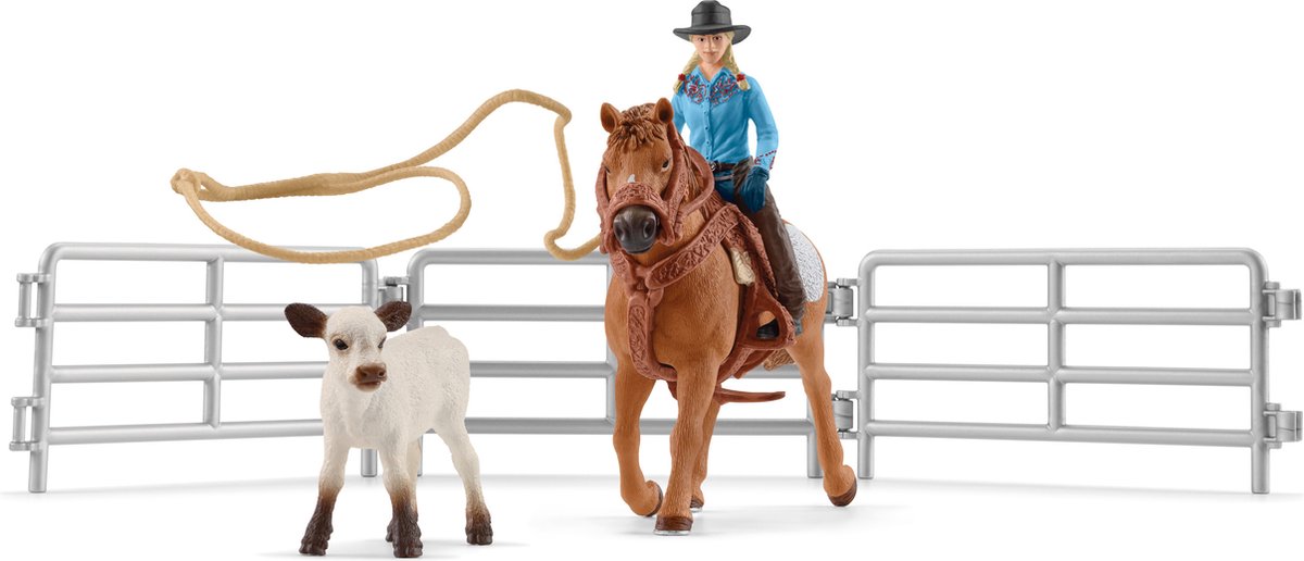 schleich FARM WORLD - Team roping met cowgirl - Kinderspeelgoed voor Jongens en Meisjes - 3 tot 8 jaar 42577