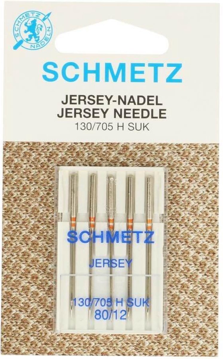 SCHMETZ JERSEY NAAIMACHINE-NAALDEN, 5 NAALDEN 80/12, PER PAKJE.