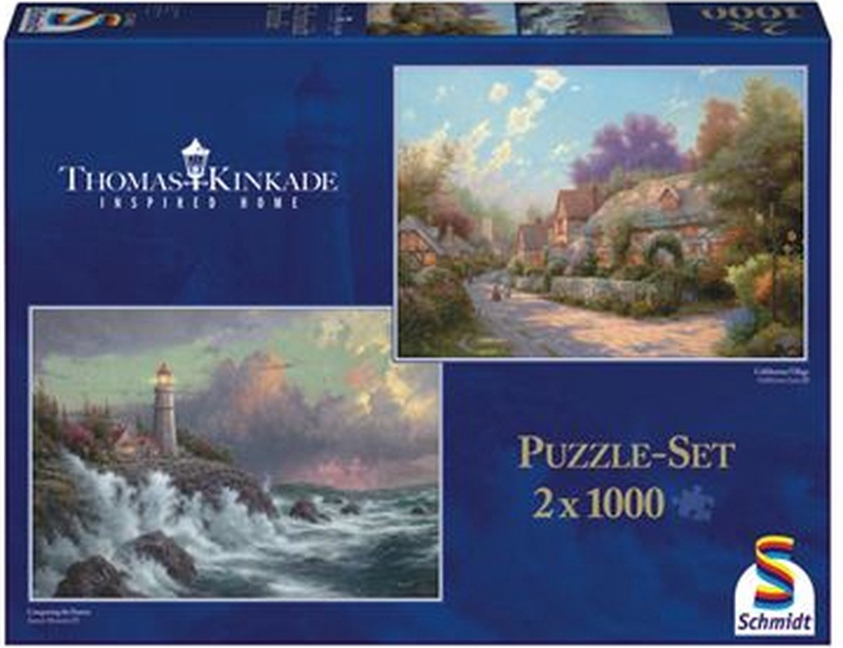 Schmidt - Thomas Kinkade Puzzel Storm aan Zee / Dromerig Dorp - Legpuzzel - 2x 1000 stukjes