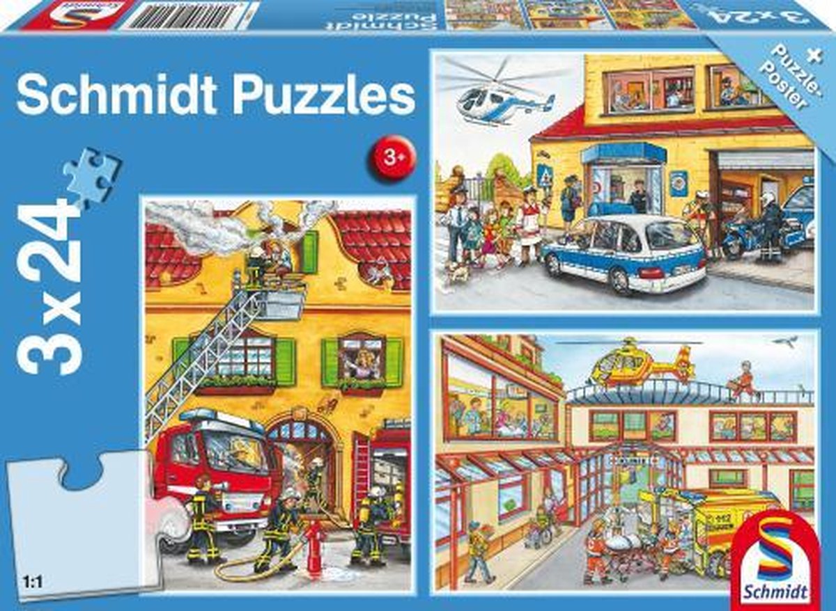 3-in-1 puzzel Brandweer en Politie junior karton