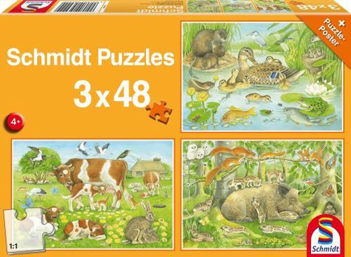 3-in-1 puzzel Dierenfamilies junior karton 4-delig