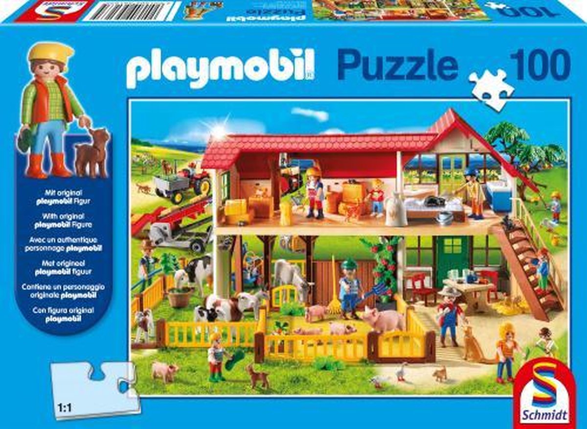 legpuzzel Playmobil Farm junior karton blauw 100 stukjes