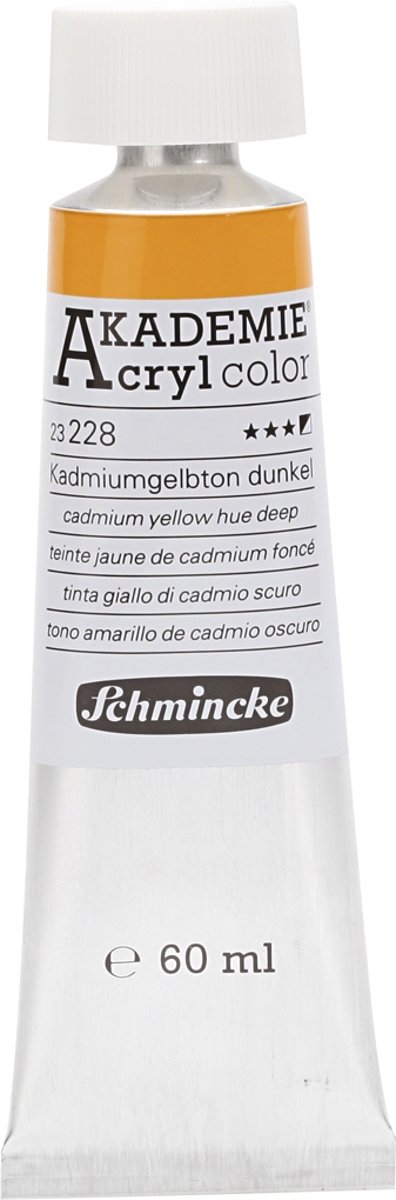 Schmincke AKADEMIE® Acryl color, semi-opaque, fade resistant, 60 ml, cadmium yellow, hue deep (228)