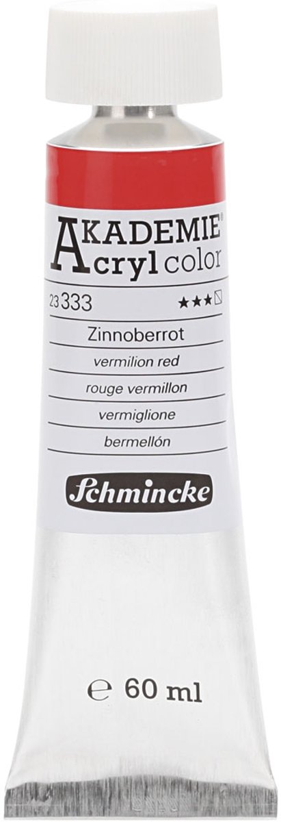 Schmincke AKADEMIE® Acryl color, semi-transparent, fade resistant, 60 ml, vermilion red (333)