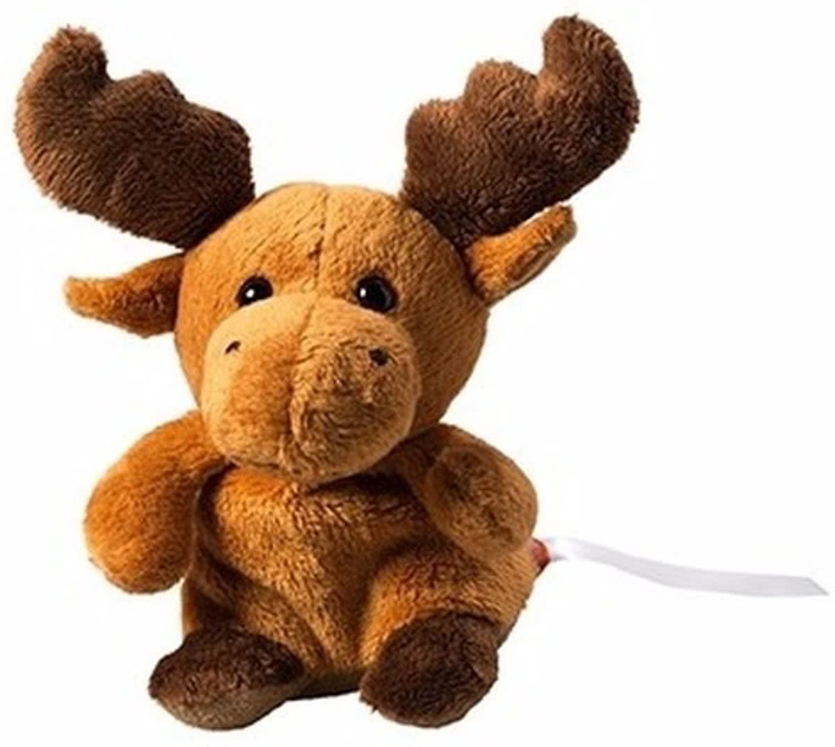 Pluche eland knuffel 14 cm met beschrijfbaar label - knuffeldier