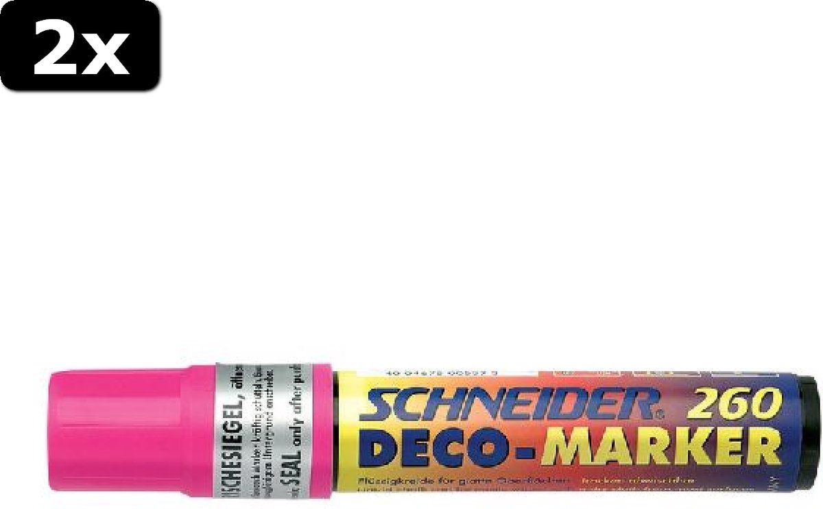 2x Schneider krijt/deco marker 260 fluor roze