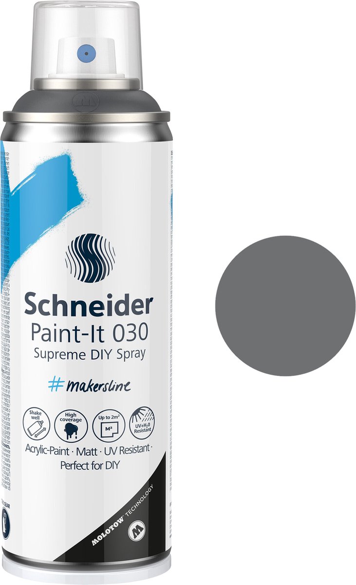 Schneider - Paint-it 030 - DIY - spuitverf - spuitbus verf - acrylverf - 200ml - donker grijs