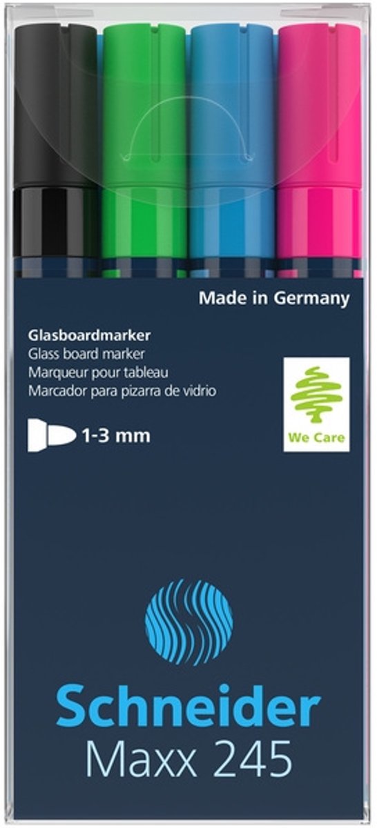 Marker Schneider Maxx 245 4st. in etui, wit, groen, blauw, rood