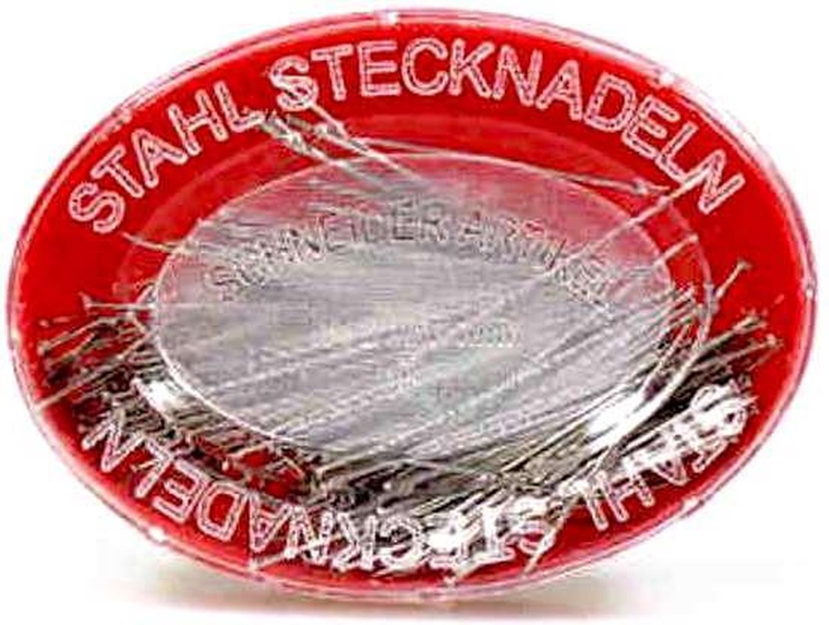 Schneider stalen kopspelden - 34 x 0,6 mm - rood ovaal doosje 25 gram ca. 100 spelden rvs