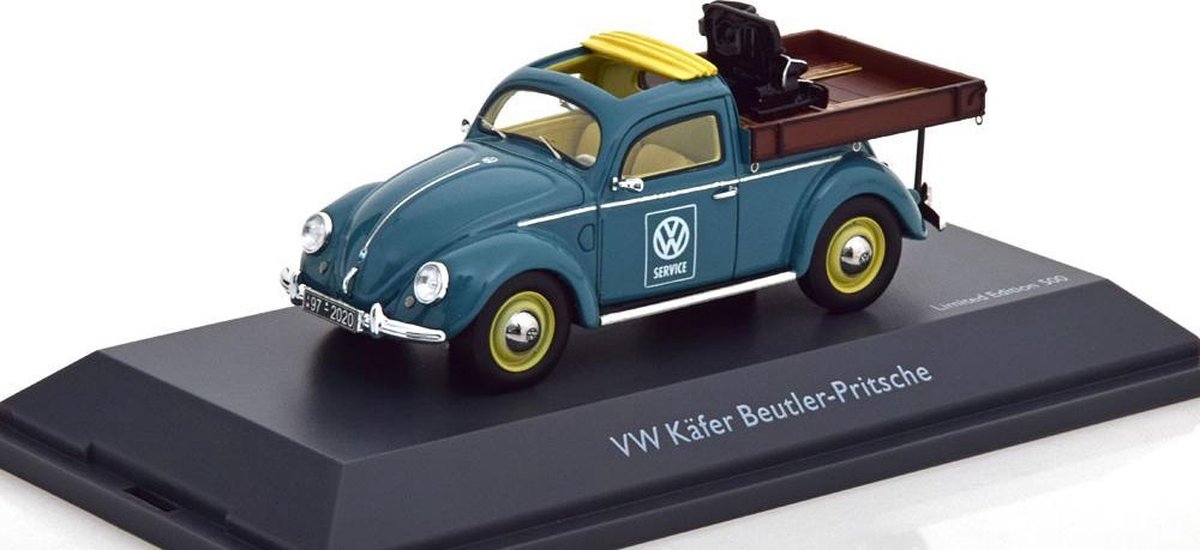 Volkswagen Kever Beutler- Pritsche Blauw 1-43 Schuco  Pro R Limited 500 Pieces