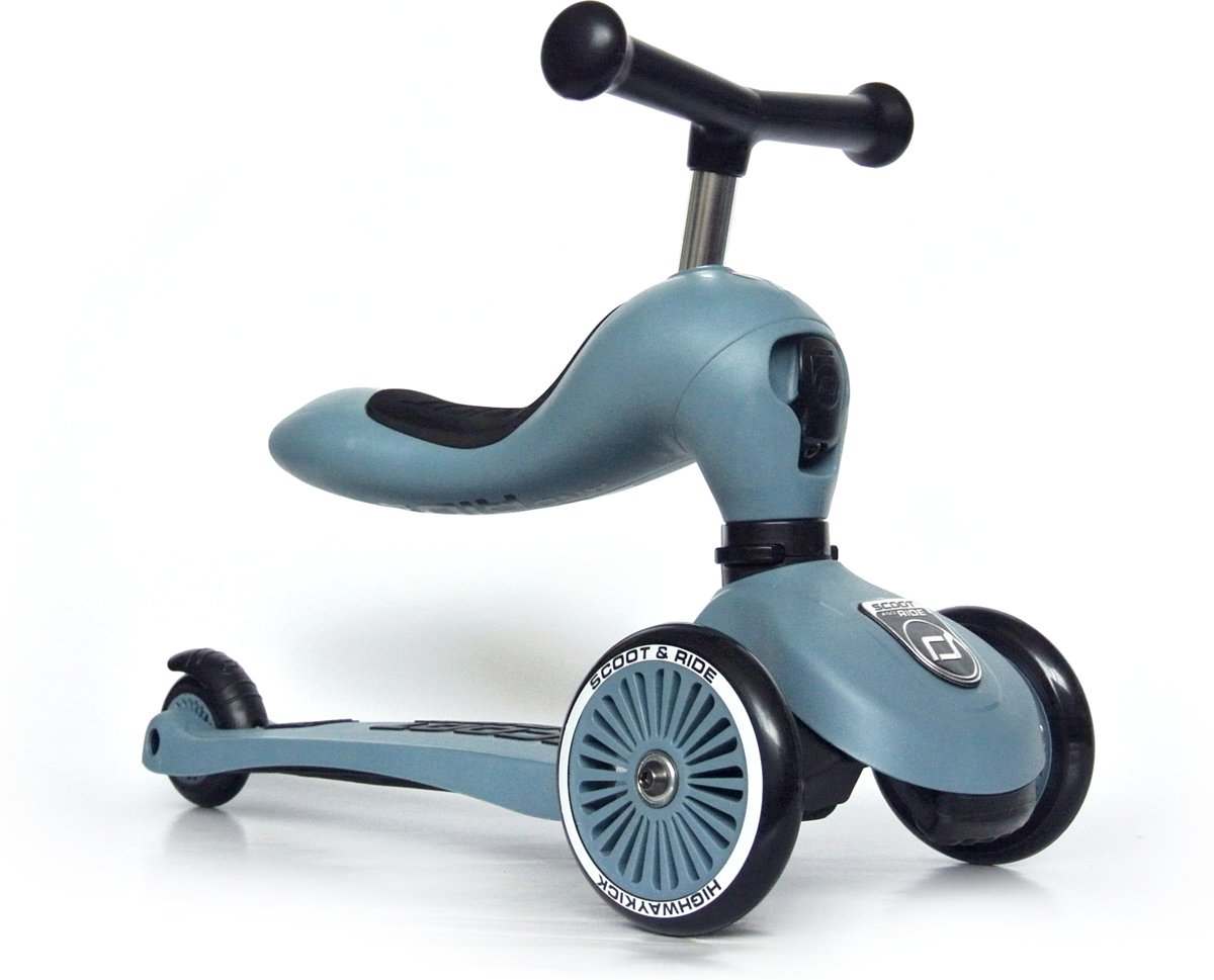   - Loopfiets en Scooter stepje in één - Highway Kick - Voor kinderen van 1 tot 5 jaar - Baby Blauw (Steel)