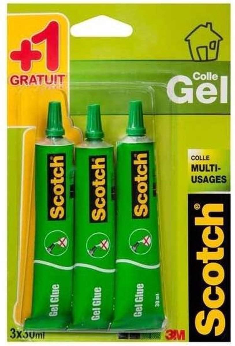 Scotch Gel Glue 3 x 30 ml tube - geschikt voor karton, papier, stof, hout, plastic, leder en metaal