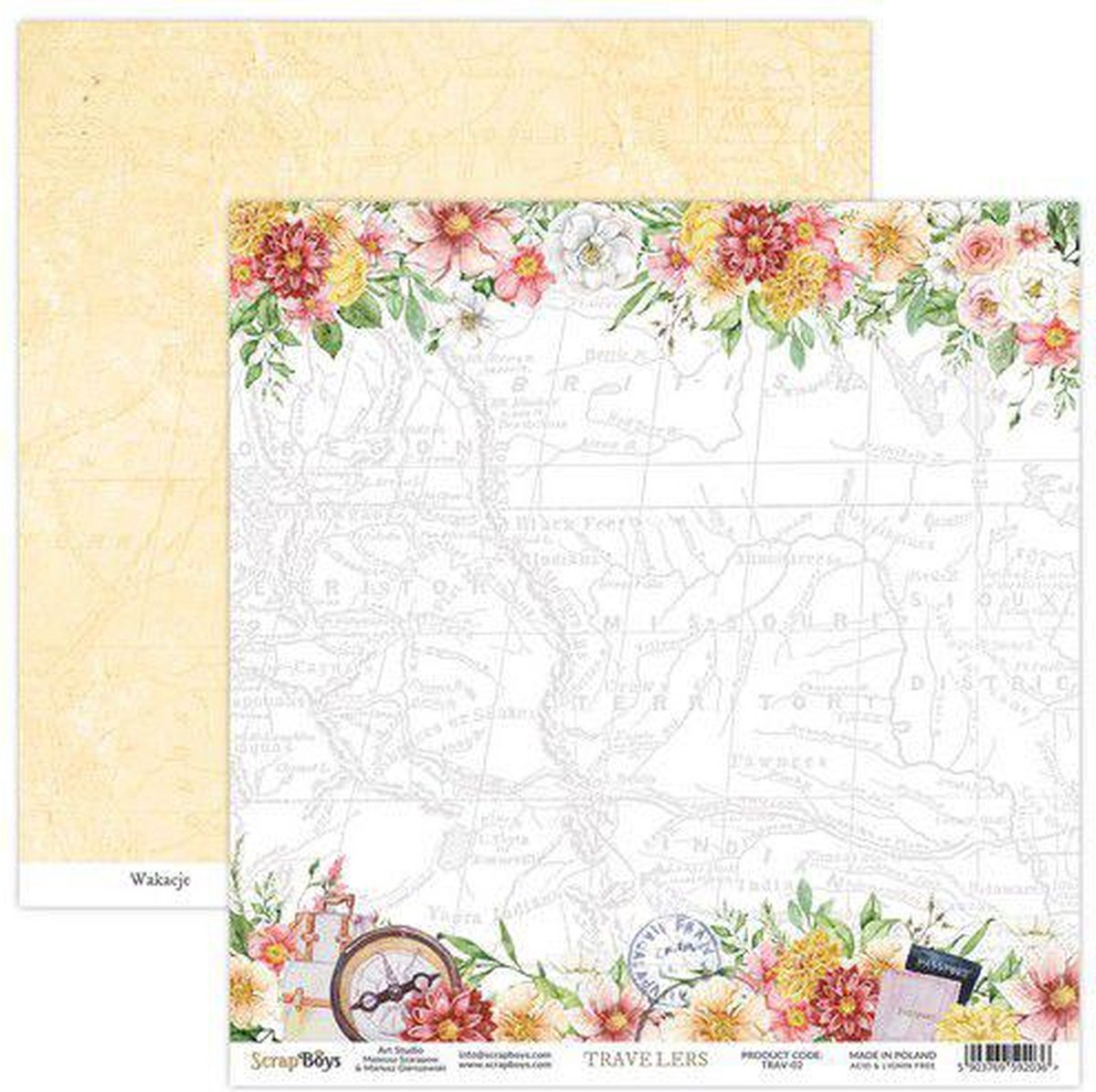 ScrapBoys Travelers paper sheet DZ TRAV-02 190gr 30,5cmx30,5cm  (07-22)