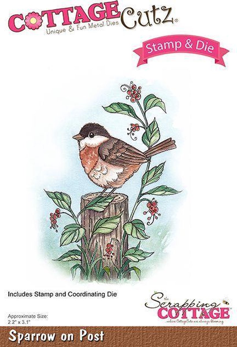 CottageCutz Stamp & Die Sparrow On Post (CCS-037)