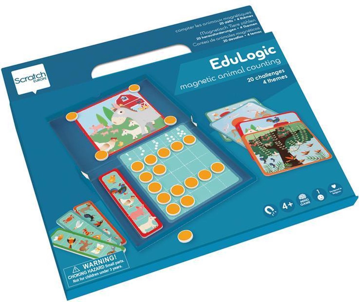 Scratch EduLogic: MAGNETIC ANIMAL COUNTING 25.5x23x2cm (gesloten), 25.5x38x2cm (open), met 20 uitdagingen en 4 themas, 4+