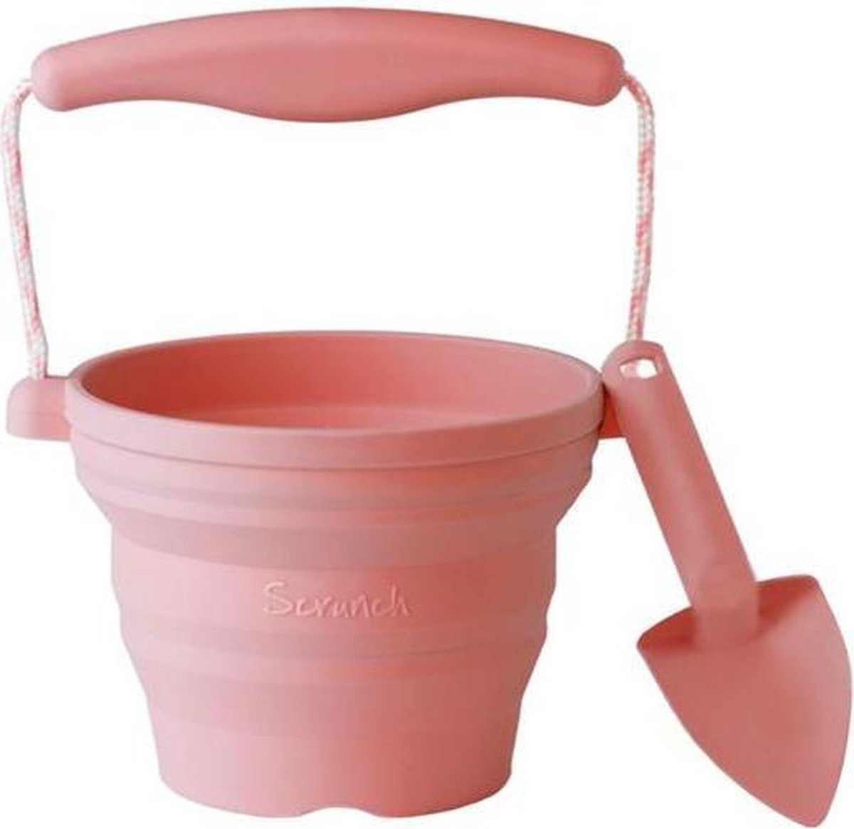  : ZAADPOTJE met SPADE oud roze 14x12,5x3cm, handvaten met touw,  opvouwbaar, 100% siliconen, recycleerbaar, 3+