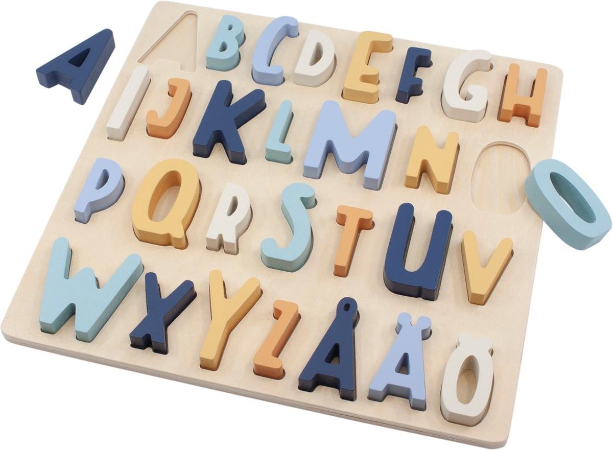 Sebra - Houten Alfabet ABC Puzzel - Houten speelgoed - Demin Blue