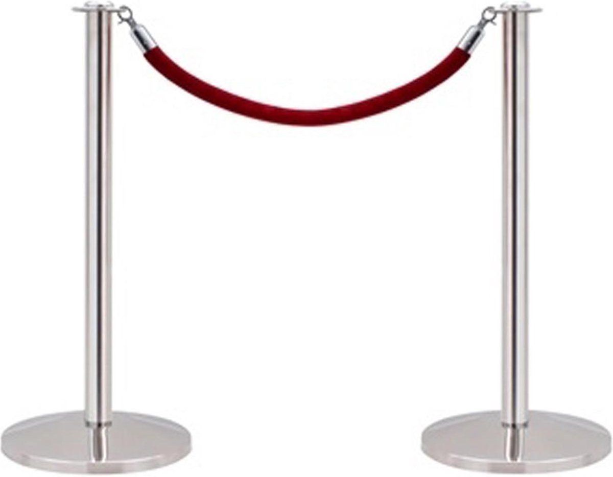 Afzetpaal Seco Chrome 2st met koord en 1.5m rood lint