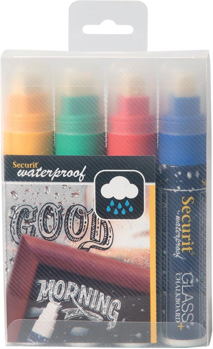 2x Securit Waterproof krijtmarker large, etui met 4 stuks in geassorteerde kleuren