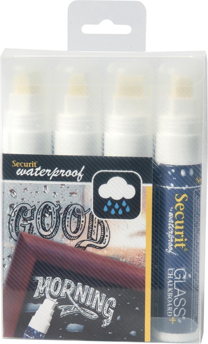 Securit Waterproof krijtmarker large wit, blister met 4 stuks 12 stuks