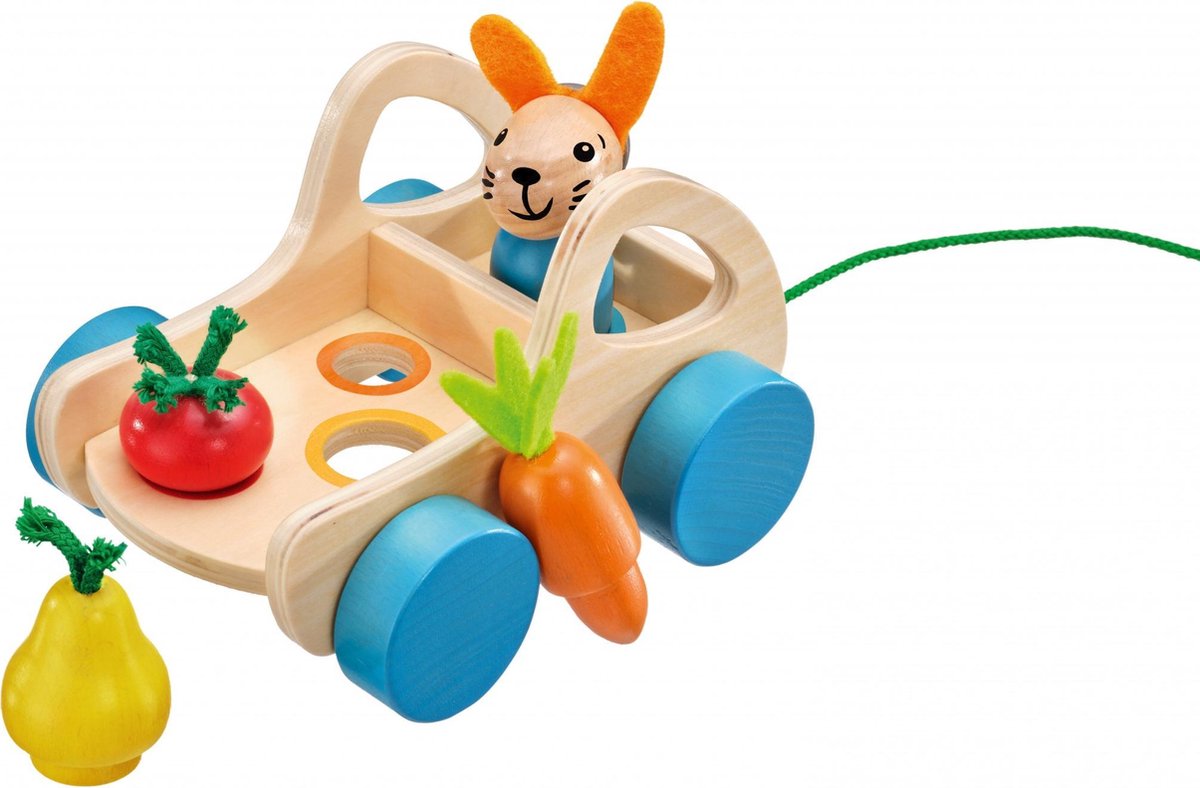 Selecta Groentewagen Junior 17,5 Cm Hout Blank/blauw 5-delig