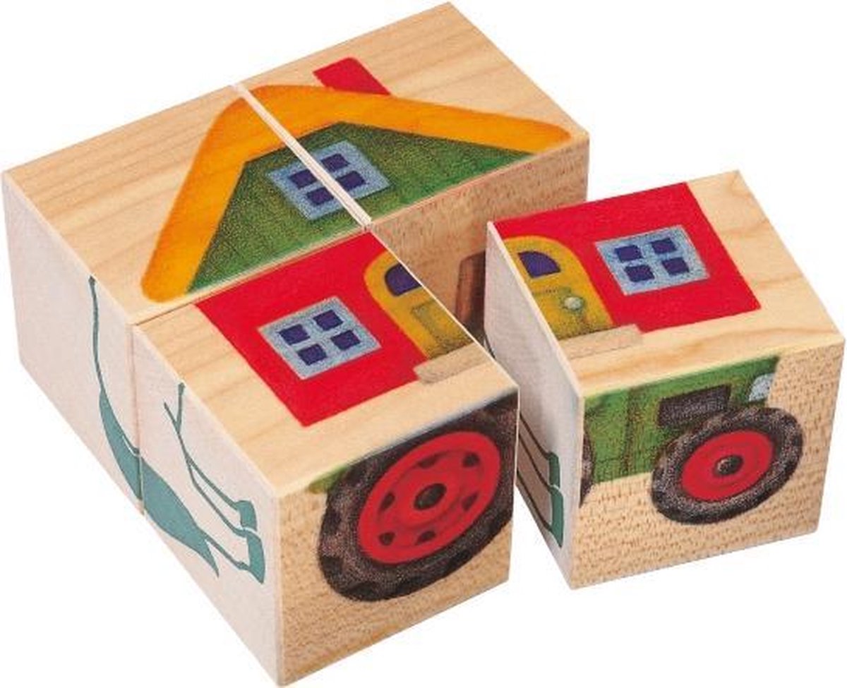 Selecta Spielzeug Blokkenpuzzel Boerderij Junior 10 X 10 Cm Hout 4-delig