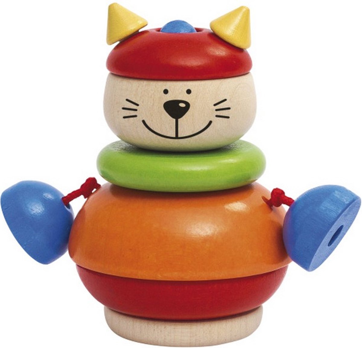 stapelfiguur Kater Karlo 10 cm hout oranje 5-delig