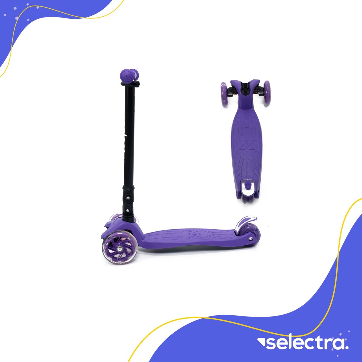 Selectra kinderstep met 4 lichtgevende wielen – Kick step voor kinderen van 3 t/m 9 jaar – Led scooter met click and ride functie - Paars