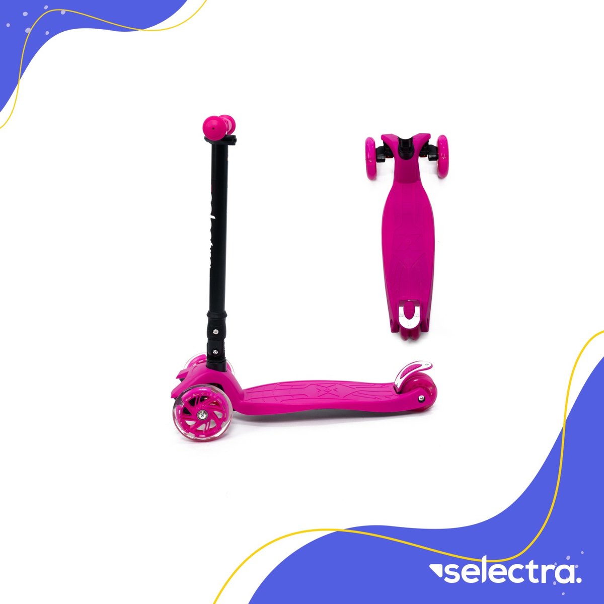 Selectra kinderstep met 4 lichtgevende wielen – Kick step voor kinderen van 3 t/m 9 jaar – Led scooter met click and ride functie - Roze