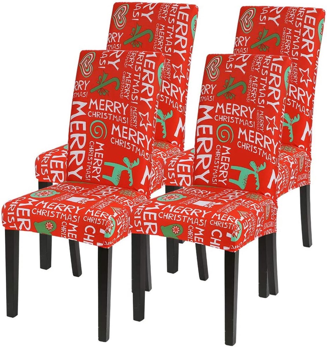 Kerst Stoelhoezen Set van 4 Stretch Hoes Elastische Rekbare Stoelen Spandex Hoesbeschermer voor Hotelfeest Bruiloft Eetkamer