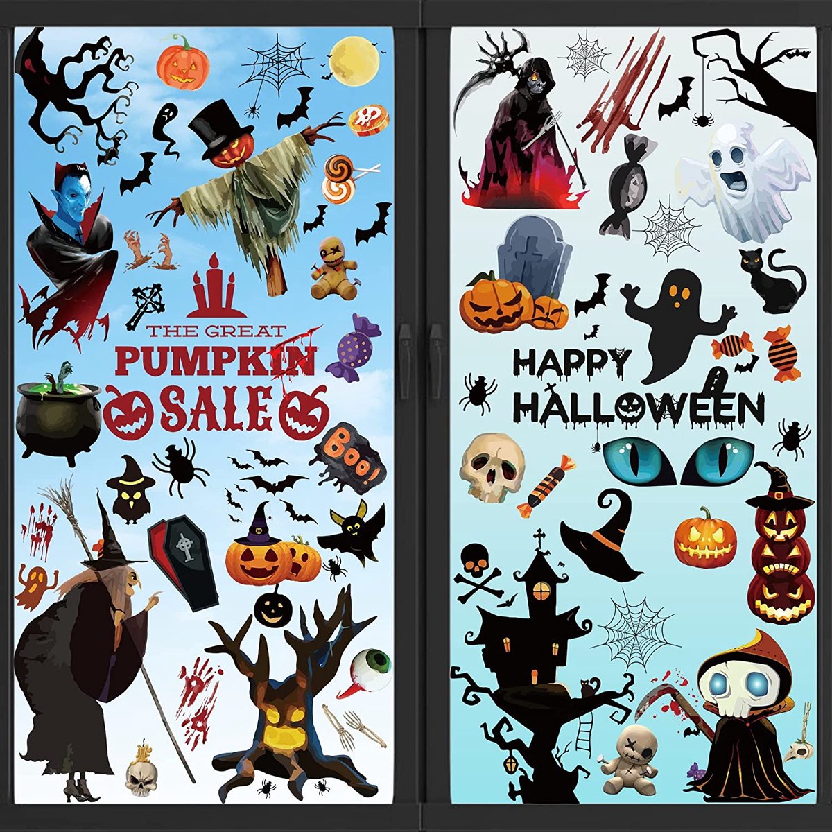 Selwo Halloween raamafbeeldingen 121 stuks stickers creatieve Halloween decoratie, herbruikbare zelfklevende raamstickers muurstickers stickers voor Halloween party decoratie DIY glas thuis school