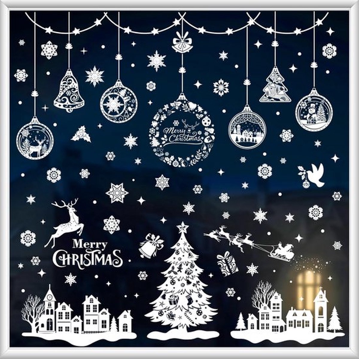 246 stuks Kerstmis raamstickers - wit - dubbelzijdige herbruikbare statisch hechtende pvc - stickers voor kerstdecoratie - 9 vellen - 20 x 30 cm - wit
