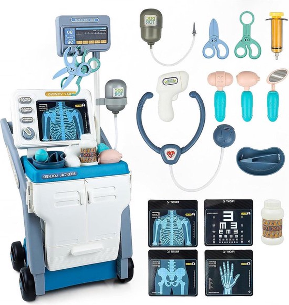 Dokterset Speelgoed voor Kinderen - Medische Kar Speelset met Gesimuleerde Geluiden - Realistisch Rollenspel Dokter Spel - Dokterskarretje Speelgoedset Cadeau voor Jongens Meisjes (Blauw) Dokterset Speelgoed