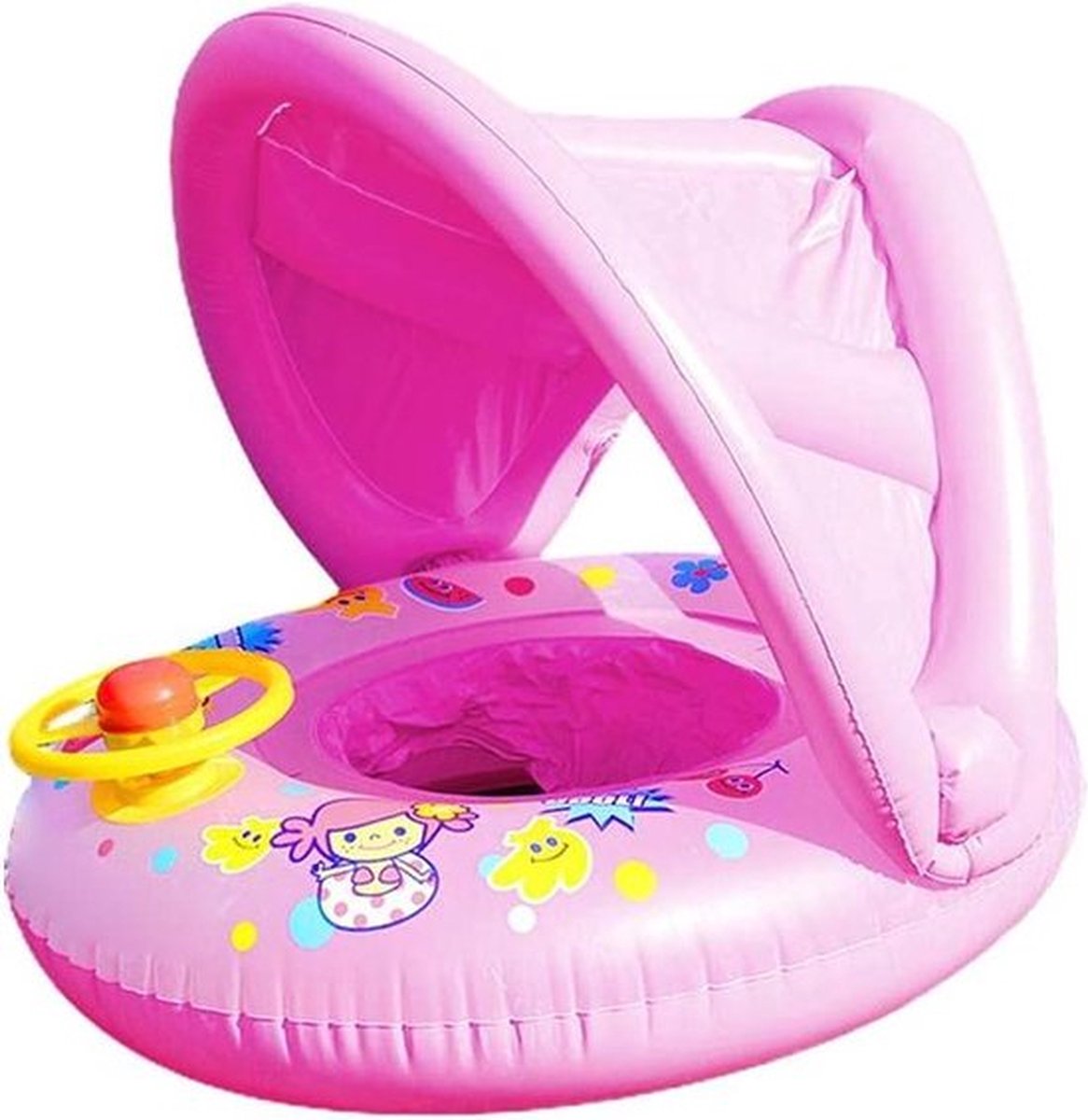 Opblaasbare babyzwemhulp met parasol en stuurwiel - Zwevende babyzitboot met luifel   met zonnescherm