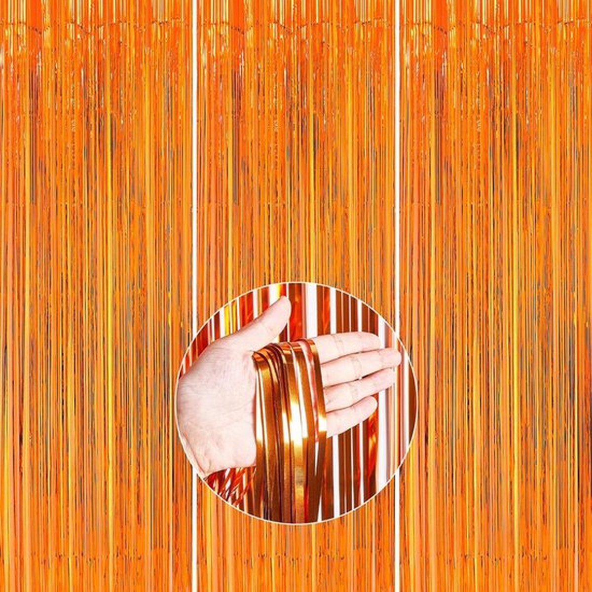 PartyWoo XtraLarge 3 stuks, klatergoud, achtergrond, oranje, folie franje gordijnen, metallic glans, streamers voor Halloween-decoraties, verjaardagsfeestje, oranje-oranje-holografisch-1108