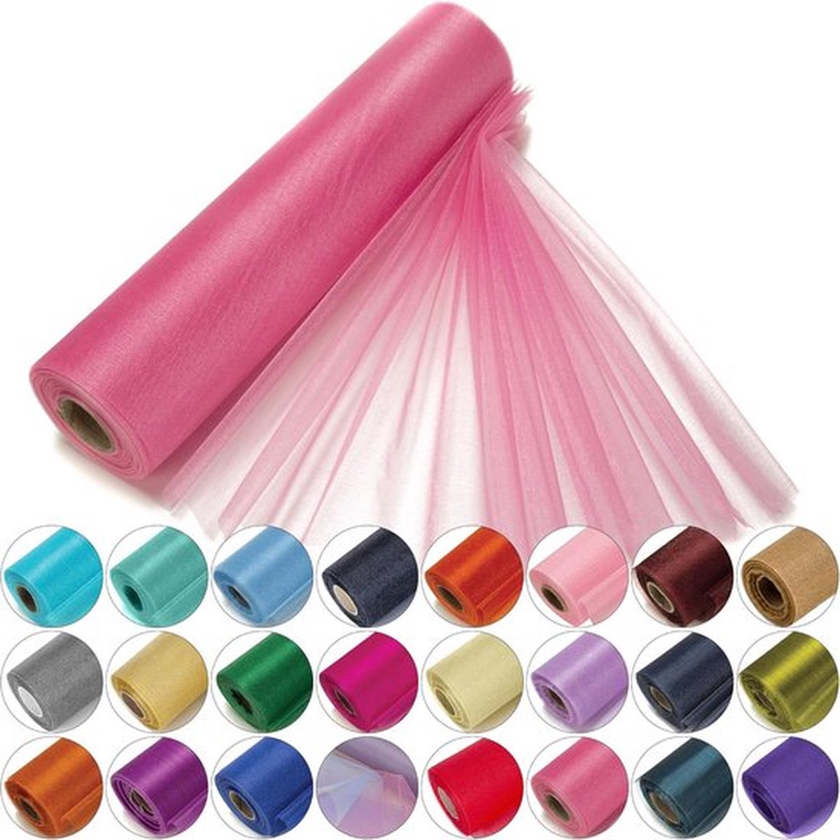 Trimming Shop Transparante organza stof, 29 cm x 25 m, elegante decoratieve doeken voor bruiloftsstoelen, tafellopers, gastgeschenken, knutselaccessoires voor linten, kledingstukken en tassen, roze