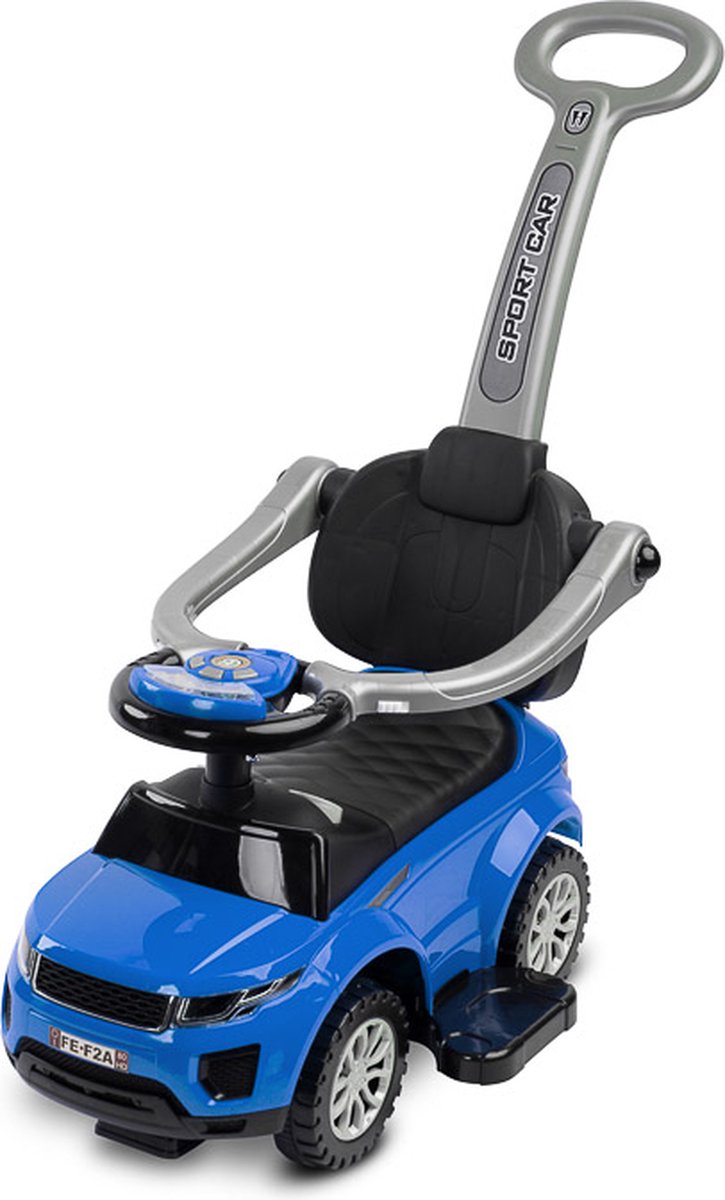 Loopauto Sport Evoquz blauw, 3 in 1 met duwstang