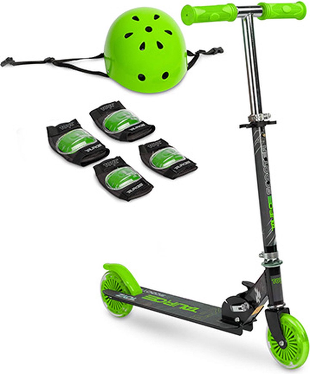 Step Tauro zwart met groen, incl. helm & beschermers