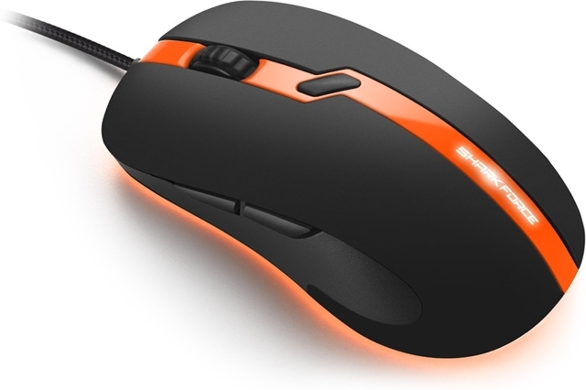 Sharkoon SHARK FORCE PRO USB Optisch 3400DPI Ambidextrous Zwart, Oranje muis