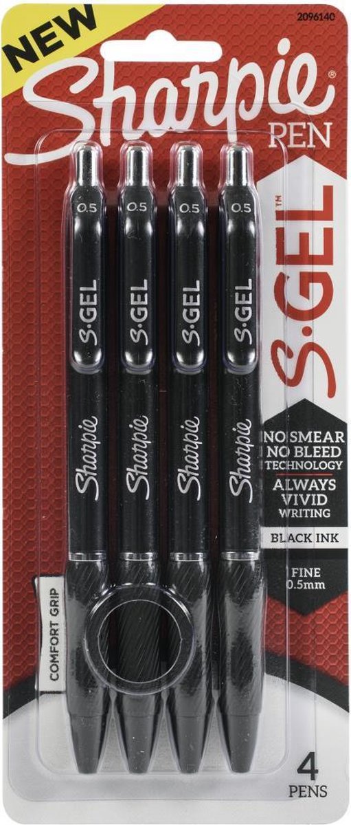 Sharpie - Gelpennen - Fijne punt 0.5mm - Zwart - per 4 verpakt