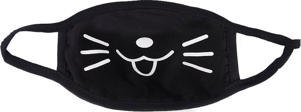 2x Katoen Wit Herbruikbaar Wasbaar Mondmasker  Funny Cat Tongetje uitsetken Mond en neus masker  Stofmasker  Mondkapje  Katje mondje